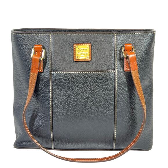 Dooney & Bourke Handbags - Dooney & Bourke Lexington Shopper Tote Tan Black Pebbled Leather Gold Hardware